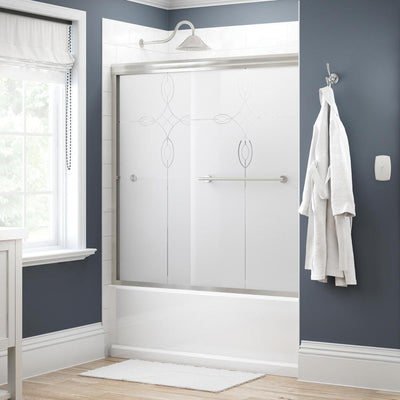 Lyndall 60 in. x 58-1/8 in. Semi-Frameless Traditional Sliding Bathtub Door in Nickel with Tranquility Glass - Super Arbor