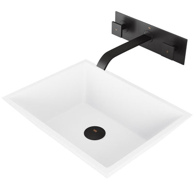 Vinca White Matte Stone Vessel Bathroom Sink Set with Titus Wall Mount Faucet in Matte Black - Super Arbor