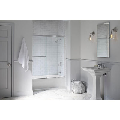 Revel 59-5/8 in. x 55-1/2 in. Frameless Sliding Tub Door in Anodized Brushed Nickel with Handle - Super Arbor