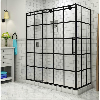 Kamaya 56 in. - 60 in. x 33.875 in. x 76 in. Frameless Sliding Shower Enclosure in Matte Black, Right Open - Super Arbor