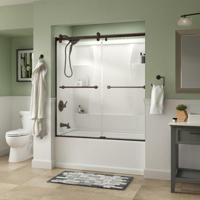 Lyndall 60 x 58-3/4 in. Frameless Contemporary Sliding Bathtub Door in Bronze with Clear Glass - Super Arbor