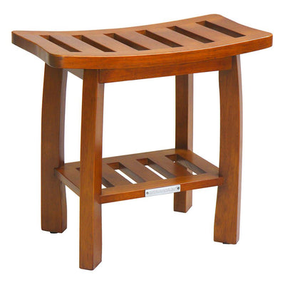 19.01 in. D x 11.02 in. W Solid Wood Spa Shower Bench with Storage Shelf in Teak - Super Arbor