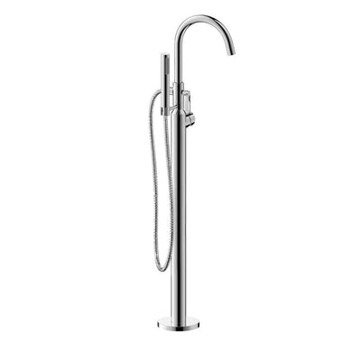 Single Handle Freestanding Floor-Mount Tub Filler with Hand Shower in Chrome - Super Arbor