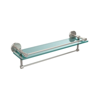 22 in. L  x 5 in. H  x 5 in. W Gallery Clear Glass Bathroom Shelf with Towel Bar in Satin Nickel - Super Arbor