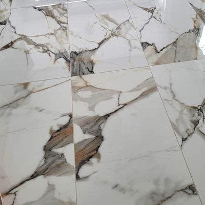 Calacatta Aurous Polished 24-in x 48-in Polished Porcelain Marble Look Floor and Wall Tile (7.75-sq ft/ Piece)