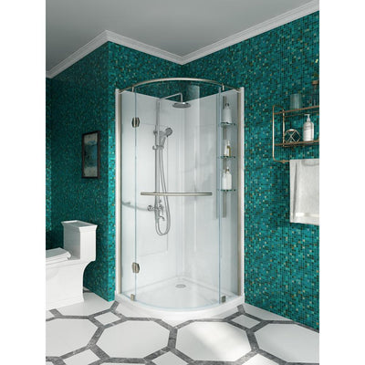 Glamour 32 in. x 76.40 in. Corner Drain Corner Shower Kit in White and Satin Nickel - Super Arbor