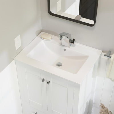 24 in. Ceramic Single Faucet Hole Vanity Top in White with White Basin - Super Arbor