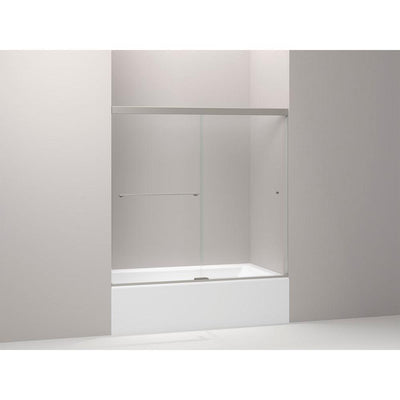 Revel 59-5/8 in. x 55-1/2 in. Frameless Sliding Bathdoor in Anodized Brushed Nickel with Handle - Super Arbor