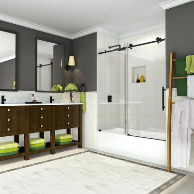 Coraline 56 in. to 60 in. x 60 in. Frameless Sliding Tub Door in Matte Black - Super Arbor