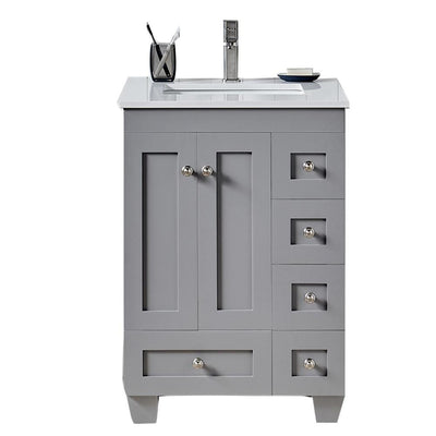 Eviva Acclaim 24 in. Gray Transitional Bathroom Vanity with White Quartz Top - Super Arbor