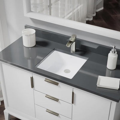 Undermount Porcelain Bathroom Sink in White with Pop-Up Drain in Brushed Nickel - Super Arbor