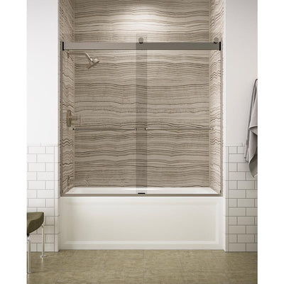 Levity 59 in. x 62 in. Semi-Frameless Sliding Tub Door in Nickel with Handle and Clear Glass - Super Arbor