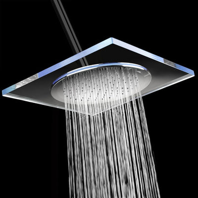 1-Spray 11.81 in. Single Wall Mount Square Fixed Rain Shower Head in Blue - Super Arbor