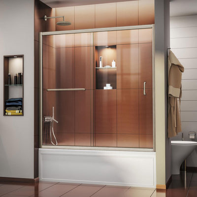 Infinity-Z 56 to 60 in. x 58 in. Semi-Frameless Sliding Tub Door in Brushed Nickel - Super Arbor