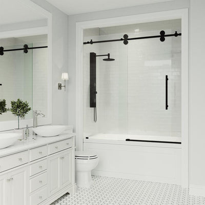 Elan 56 to 60 in. x 66 in. Frameless Sliding Tub Door in Clear/Matte Black with Clear Glass and Handle - Super Arbor