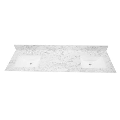 73 in. W x 22 in. Vanity Top in Volakas Marble with Double White Sinks and 4 in. Faucet Spread - Super Arbor