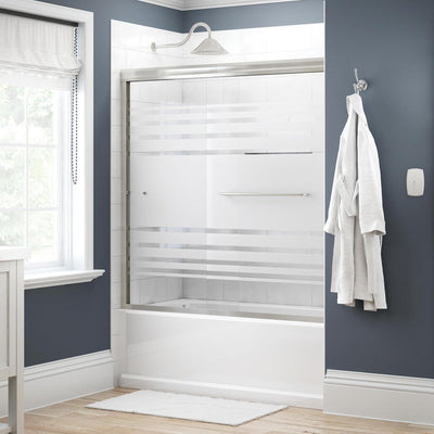 Simplicity 60 in. x 58-1/8 in. Semi-Frameless Traditional Sliding Bathtub Door in Nickel with Transition Glass - Super Arbor