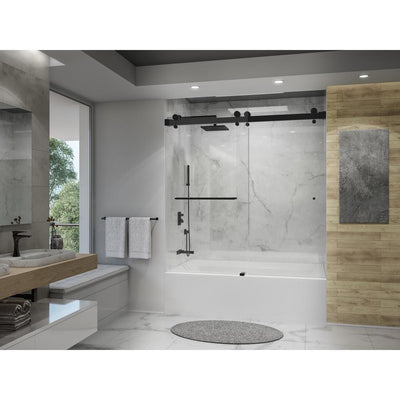 Luna 58 in. - 60 in. W x 60-1/2 in. H Frameless Bypassing Sliding Tub Door in Matte Black - Super Arbor