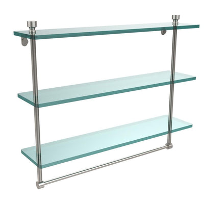 Foxtrot 22 in. L  x 18 in. H  x 5 in. W 3-Tier Clear Glass Bathroom Shelf with Towel Bar in Satin Nickel - Super Arbor