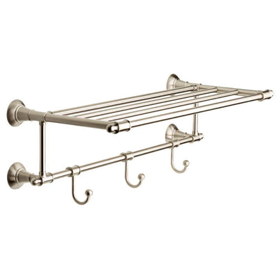 24 in. W Towel Shelf with 3-Towel Hooks in Brushed Nickel - Super Arbor