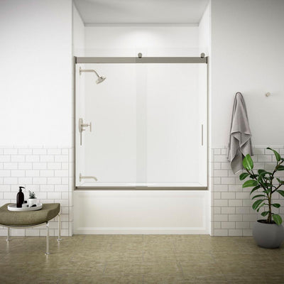 Levity 59 in. x 59.75 in. Semi-Frameless Sliding Tub Door in Nickel with Handle - Super Arbor