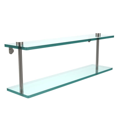 22 in. L  x 8 in. H  x 5 in. W 2-Tier Clear Glass Bathroom Shelf in Satin Nickel - Super Arbor