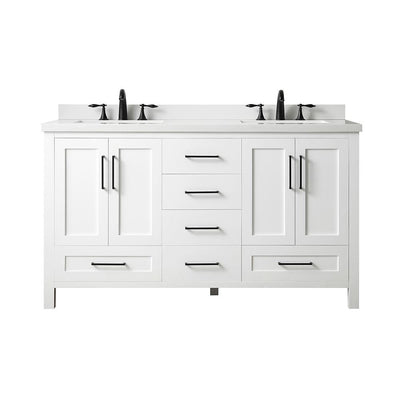 Montcastle 60 in. W x 22 in. D Vanity in White with Cultured Marble Vanity Top in White with White Basins - Super Arbor