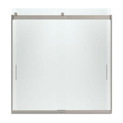 Levity 59 in. x 62 in. Semi-Frameless Sliding Tub Door in Nickel with Handle - Super Arbor