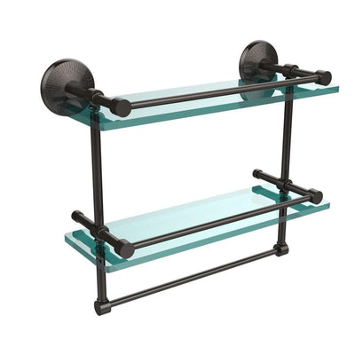 Monte Carlo 16 in. L  x 12 in. H  x 5 in. W 2-Tier Clear Glass Bathroom Shelf with Towel Bar in Oil Rubbed Bronze - Super Arbor