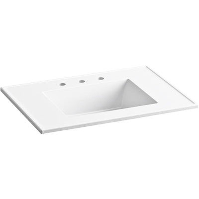 Ceramic/Impressions 31 in. W. Rectangular Vanity Top with 8 in. Widespread Faucet Holes in White - Super Arbor