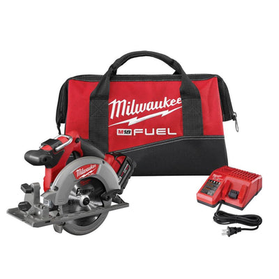 M18 FUEL 18-Volt Lithium-Ion Brushless Cordless 6-1/2 in. Circular Saw Kit with One 5.0 Ah Battery, Charger, Tool Bag - Super Arbor