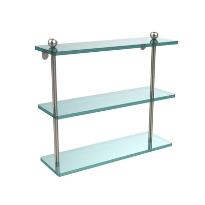 16 in. L x 15 in. H x 5 in. W 3-Tier Clear Glass Bathroom Shelf in Satin Nickel - Super Arbor