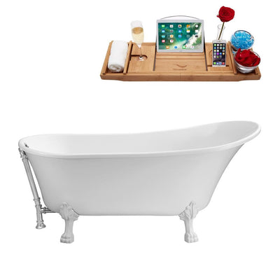 59.1 in. Acrylic Clawfoot Non-Whirlpool Bathtub in White - Super Arbor