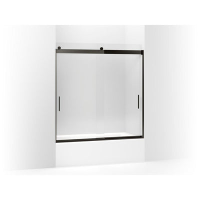 Levity 59.625 in. W x 62 in. H Frameless Sliding Tub Door with Blade Handles in Anodized Dark Bronze - Super Arbor