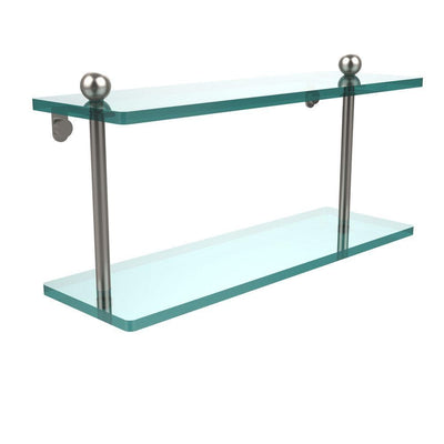 16 in. L x 8 in. H x 5 in. W 2-Tier Clear Glass Bathroom Shelf in Satin Nickel - Super Arbor