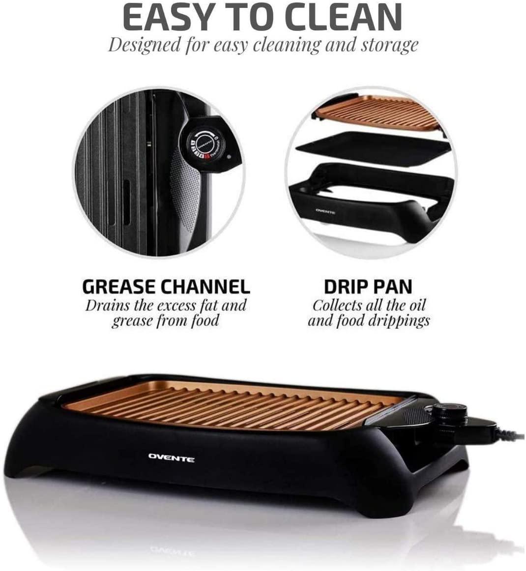 Ovente Thermostat Controlled Non-Stick Indoor Grill, Copper (GD1632NLCO)