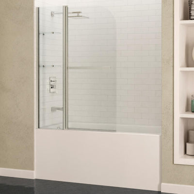 Galleon 48 in. x 58 in. Frameless Hinged Tub Door with TSUNAMI GUARD in Brushed Nickel - Super Arbor