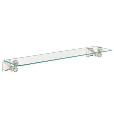 Retreat 5-9/10 in. L x 2-16/25 in. H x 22 in. W Wall-Mount Clear Glass Shelf in Brushed Nickel - Super Arbor