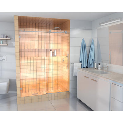 52 in. - 56 in. x 78 in. Frameless Sliding Shower Door in Brushed Nickel with Handle - Super Arbor