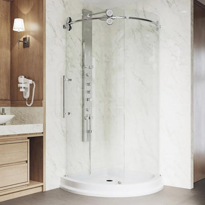 Sanibel 43.625 in. x 79.5 in. Frameless Bypass Shower Enclosure in Chrome and Left Base - Super Arbor