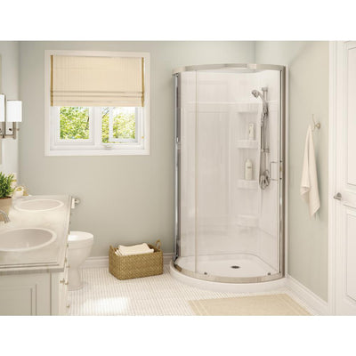 Cyrene 34 in.x 76 in. Off-Center Corner Shower Kit w/Semi-Frameless Clear Sliding Door Base and Wall Kit in White,Chrome - Super Arbor