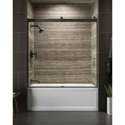 Levity 59.625 in. W x 62 in. H Frameless Sliding Tub Door in Anodized Dark Bronze - Super Arbor