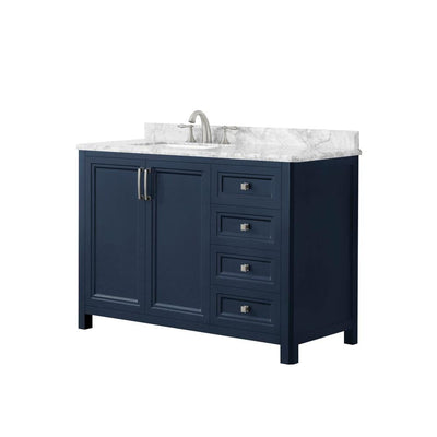 Sandon 48 in. W x 22 in. D Bath Vanity in Midnight Blue with Marble Vanity Top in Carrara White with White Basin - Super Arbor