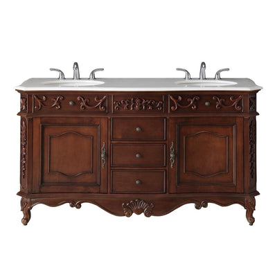 Winslow 60 in. W x 22 in. D Bath Vanity in Antique Cherry with Vanity Top in White Marble with White Basins - Super Arbor