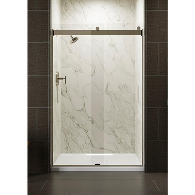 Levity 48 in. x 74 in. Semi-Frameless Sliding Shower Door in Nickel with Handle - Super Arbor