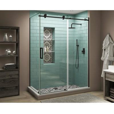 60 in. - 64 in. x 34 in. x 80 in. Frameless Corner Sliding Shower Enclosure Clear Glass in Oil Rubbed Bronze Left - Super Arbor