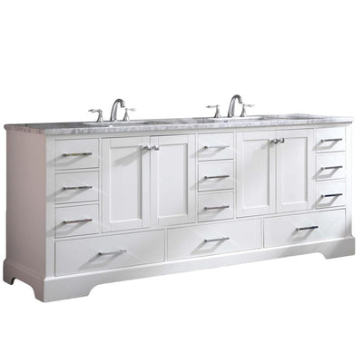 Storehouse 84 in. W x 22 in. D x 34 in. H Vanity in White with Carrara Marble Vanity Top in White with White Basin - Super Arbor