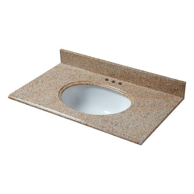 37 in. x 22 in. Granite Vanity Top in Beige with White Bowl and 4 in. Faucet Spread - Super Arbor