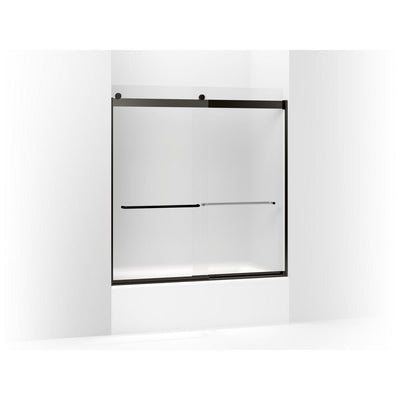 Levity 59.625 in. W x 62 in. H Frameless Sliding Tub Door with Towel Bars in Anodized Dark Bronze - Super Arbor