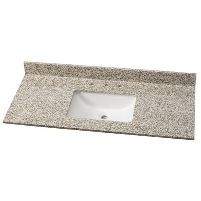 49 in. W Granite Single Vanity Top in Blanco Perla with White Sink - Super Arbor